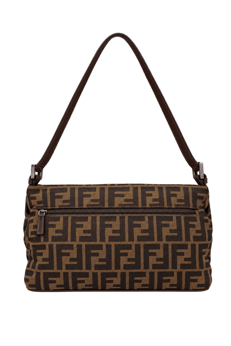 1990s Tobacco Brown Woven Jacquard Shoulder Bag - Back View