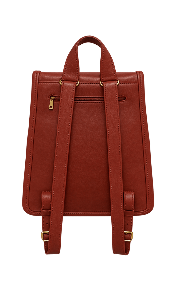 1980s Reddish Brown Leather Backpack - Back View