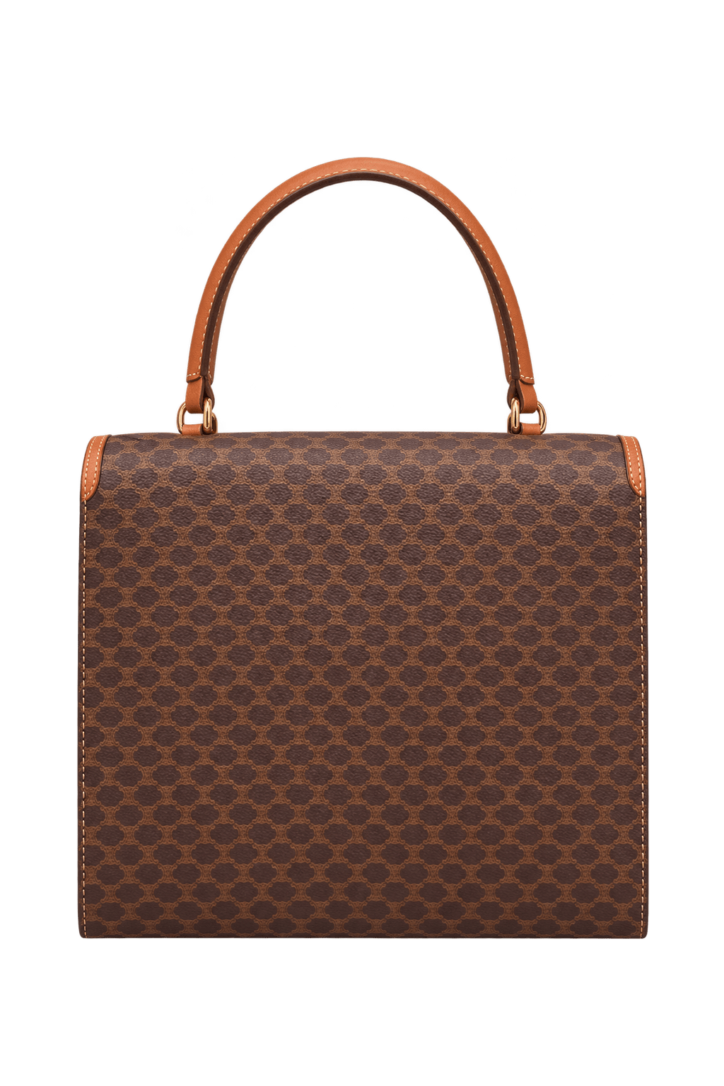 1980s Dark Brown Coated Canvas Handbag - Back View