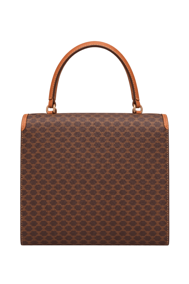 1980s Dark Brown Coated Canvas Handbag - Back View
