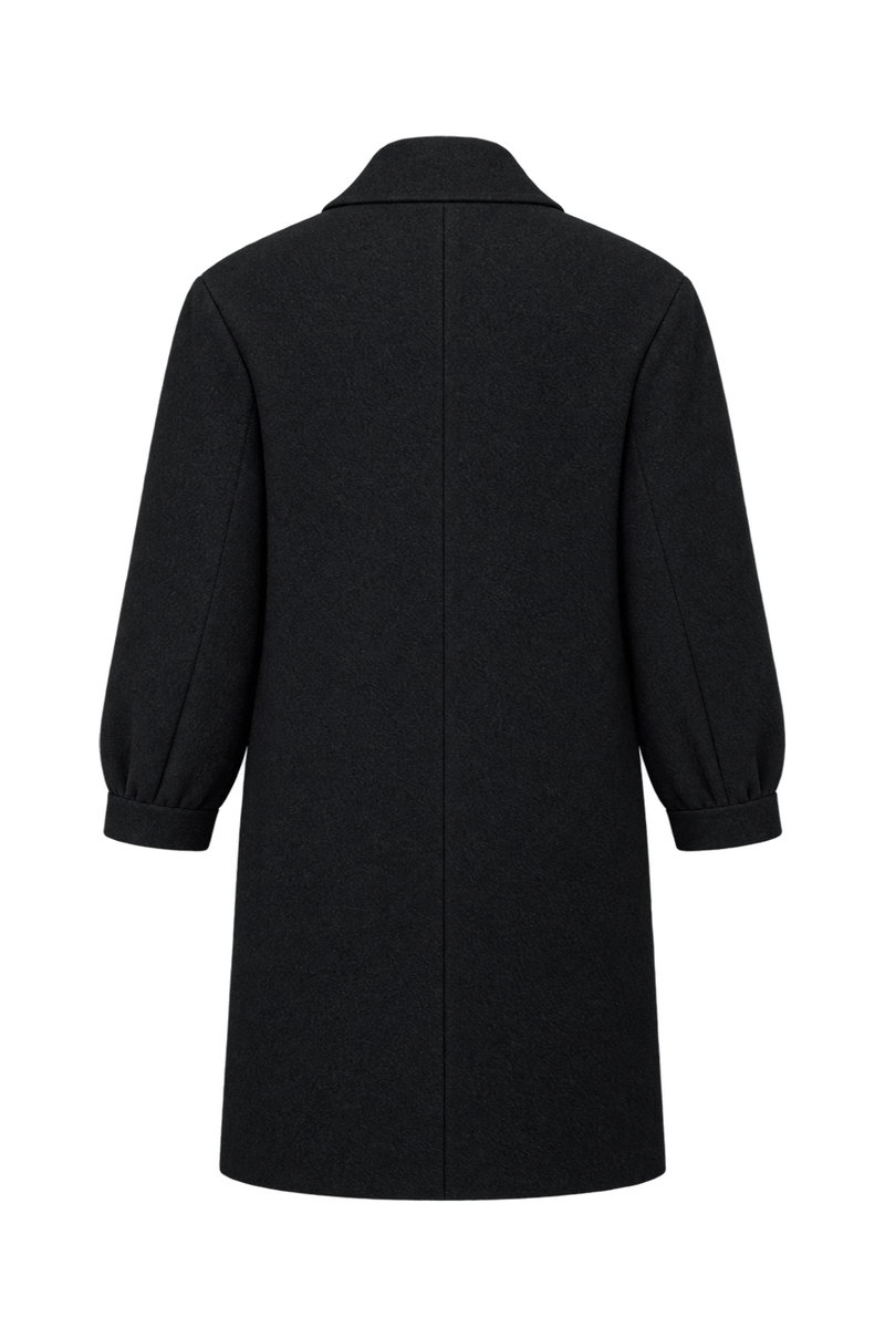 1980s Black Wool Blend Coat - Back View