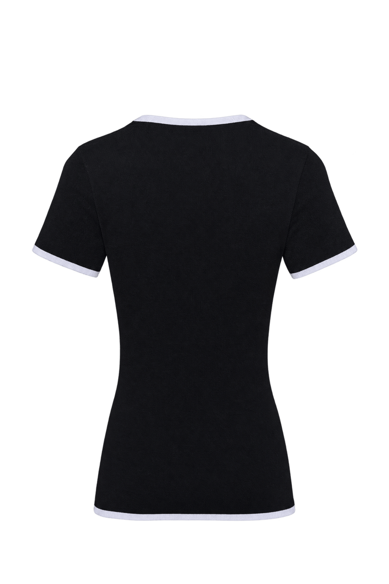 1990s Black Fine Knit T-Shirt - Back View