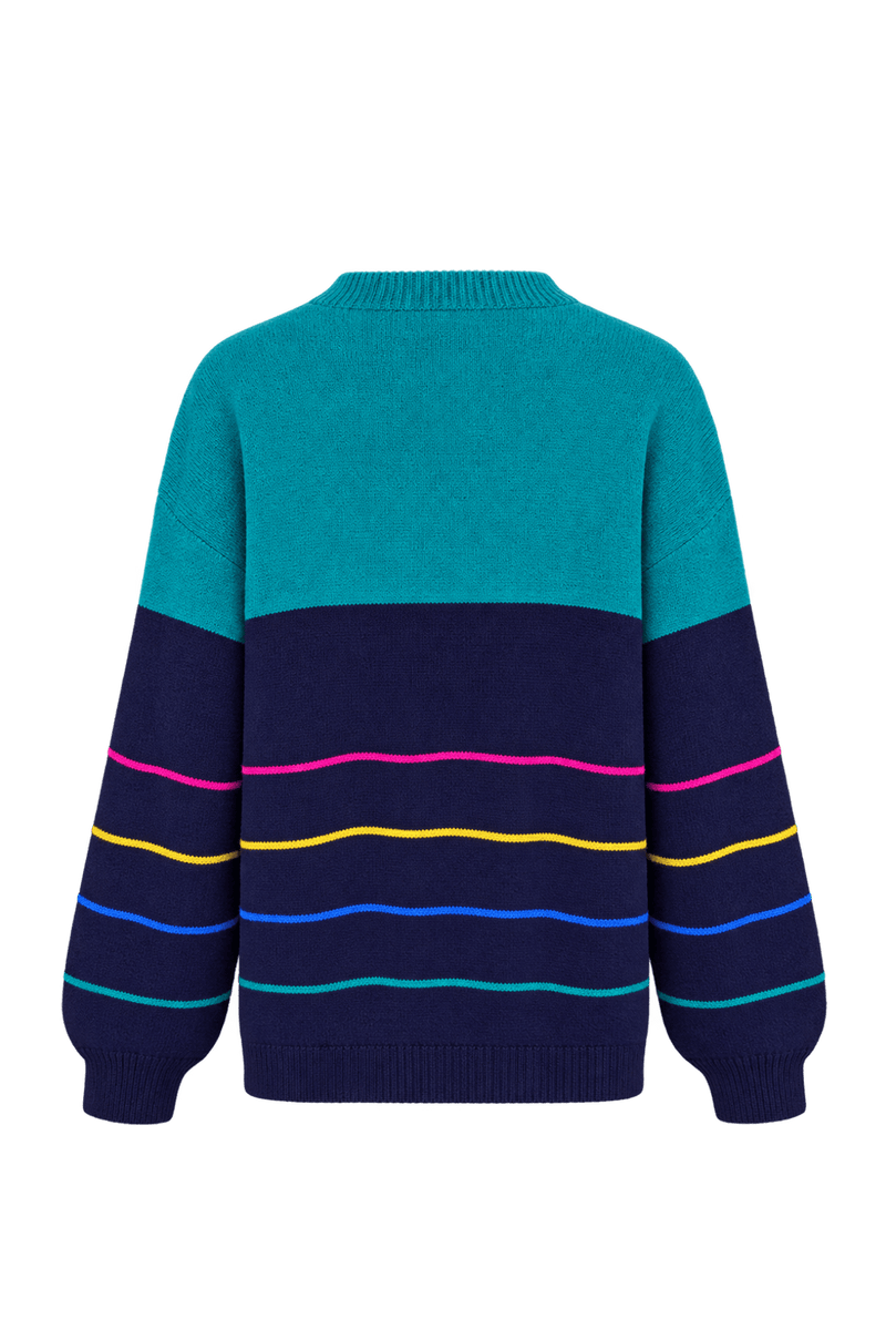 1980s Navy Blue Knitted Yarn Sweater - Back View