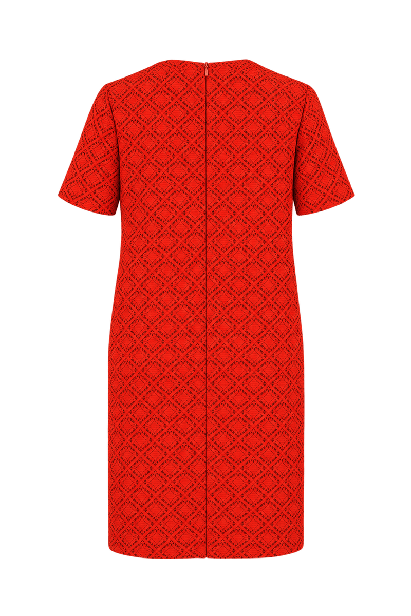 1960s Bright Orange-Red Openwork Shift Dress - Back View