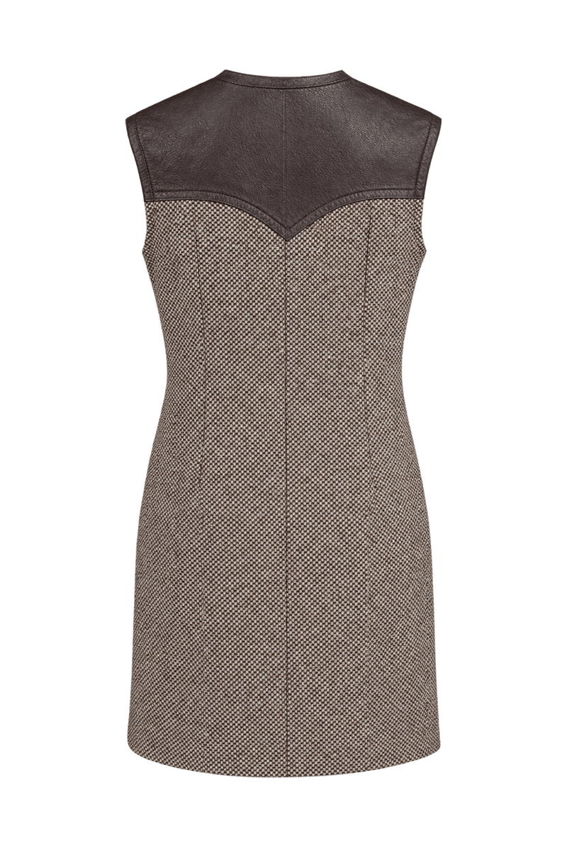 1960s Brown and Cream Woven Shift Dress - Back View