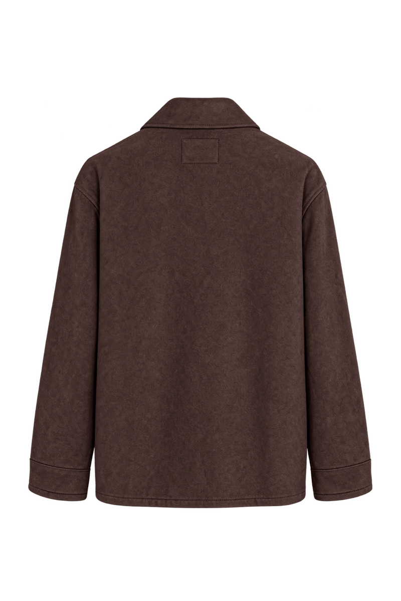 1990s Dark Chocolate Brown Suede-Look Jacket - Back View