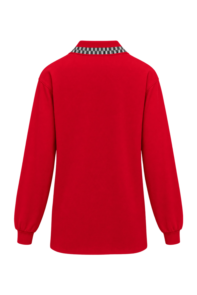 1980s Bright Red Smooth Knit Polo - Back View