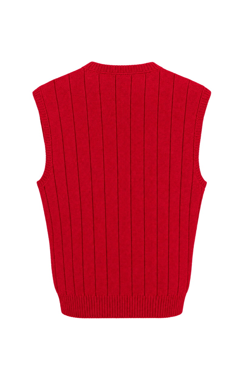1980s Bright Crimson Red Knitted Vest - Back View