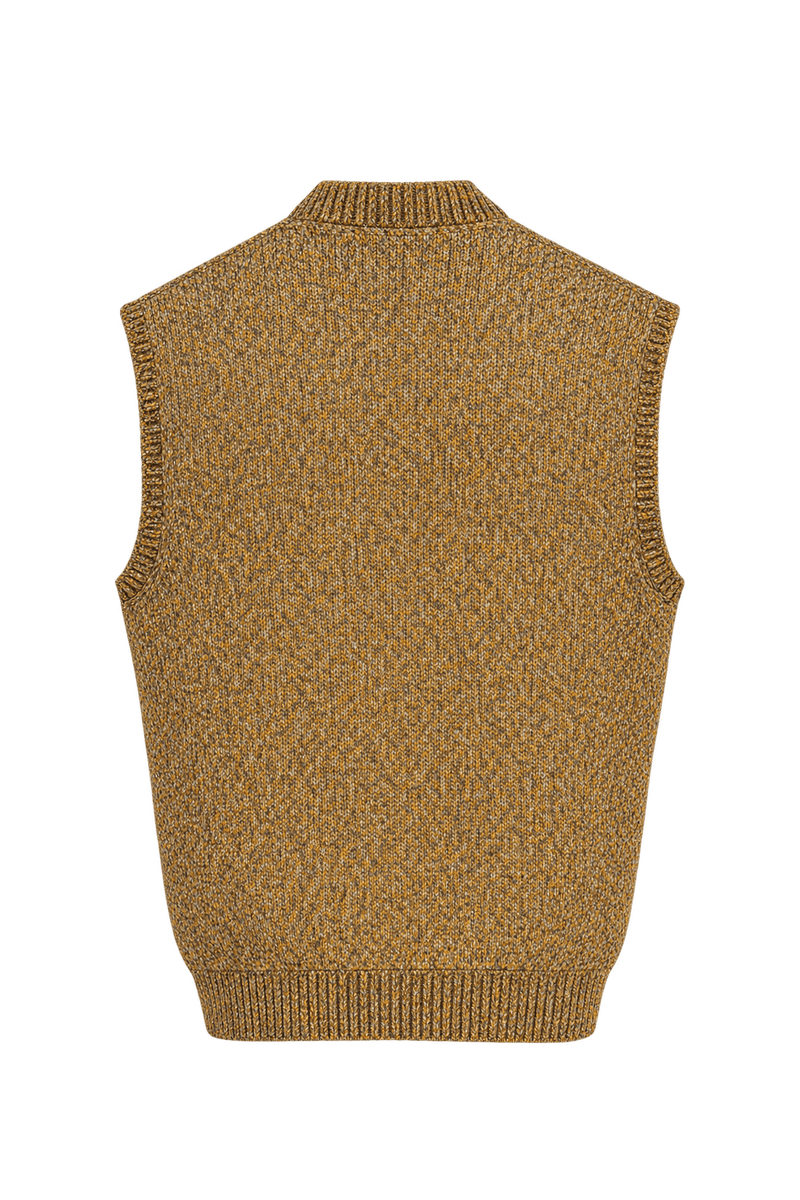 1970s Mustard Yellow and Gray Marl Knitted Vest - Back View