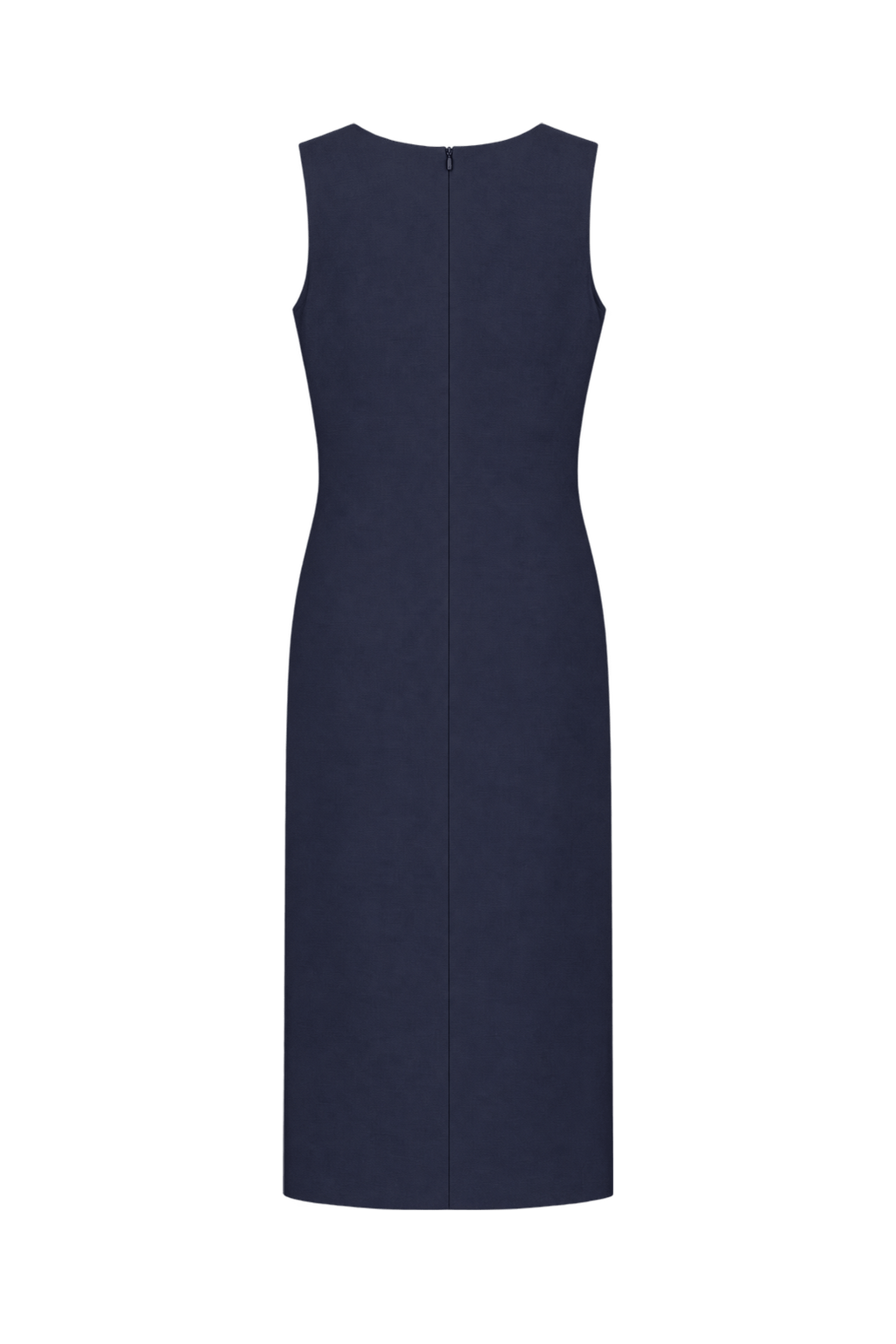 1990s Dark Navy Blue Unverified Woven Fabric Midi Dress - Back View
