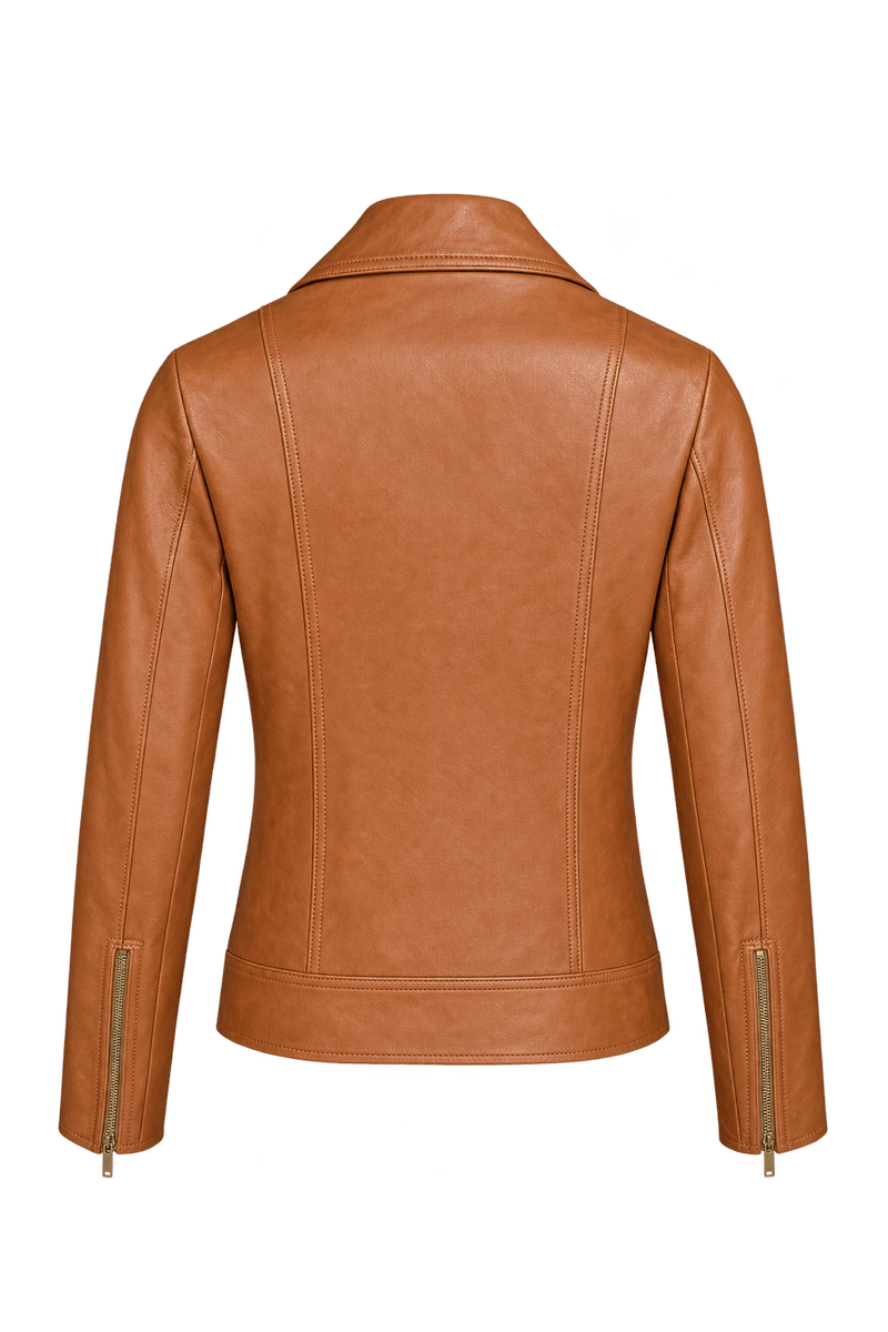 1990s Cognac Orange-Brown Leather Jacket - Back View