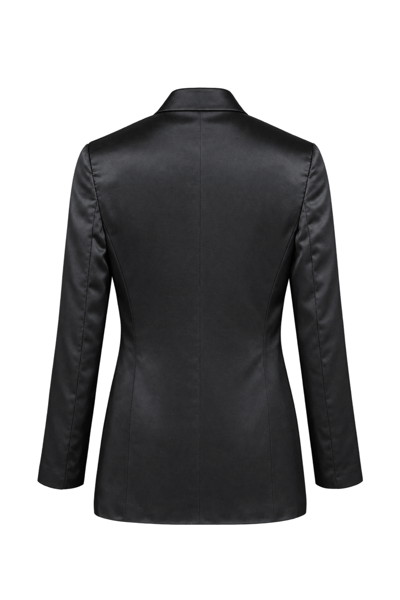 1990s Dark Charcoal Gray Satin Blazer - Back View