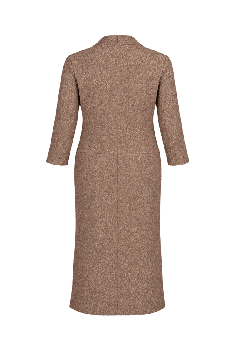1970s Warm Brown Textured Woven Midi Dress - Back View