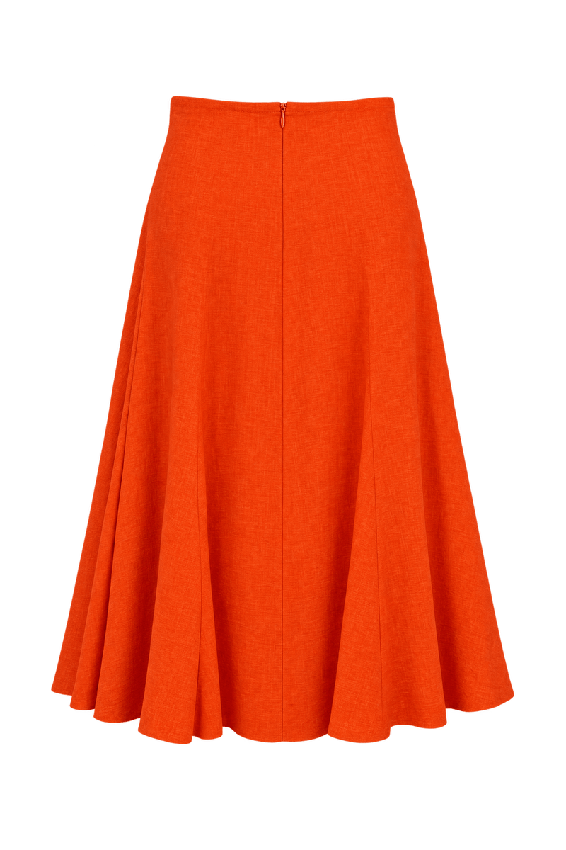 1990s Vivid Orange Linen Skirt - Back View