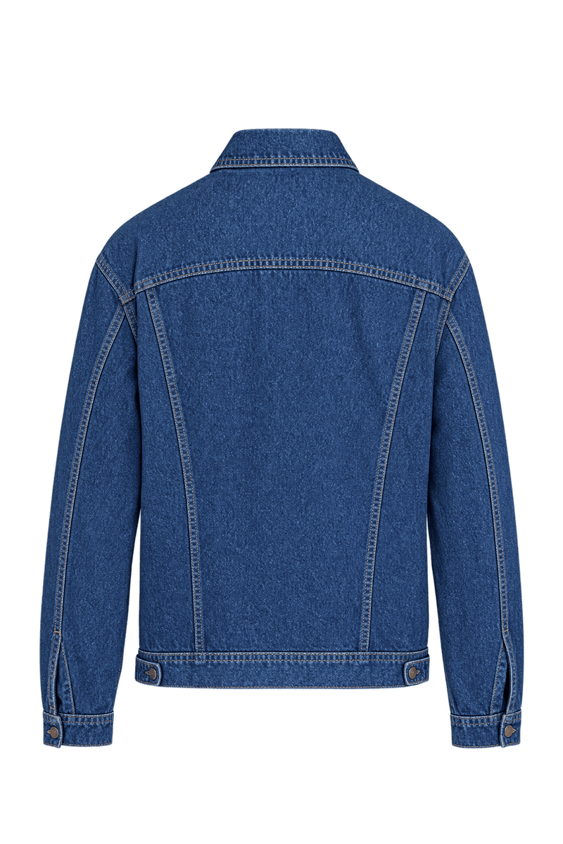 1970s Medium Blue Cotton Denim Denim Jacket - Back View