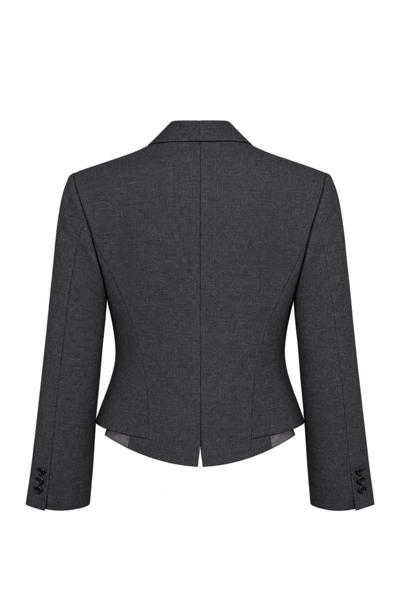 1980s Charcoal Gray Woven Blazer - Back View