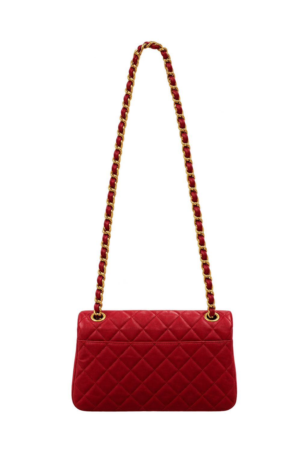 1990s Deep Red Leather-Like Shoulder Bag - Back View