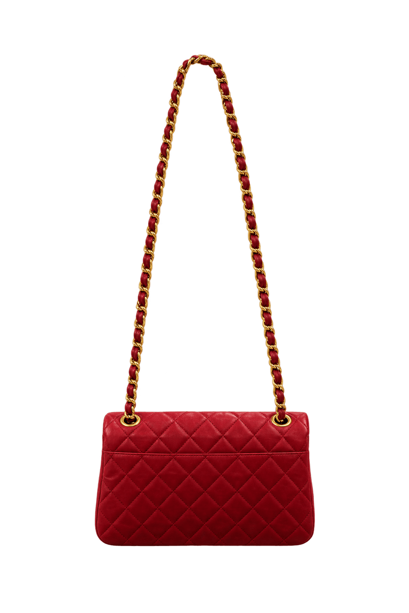 1990s Deep Red Leather-Like Shoulder Bag - Back View