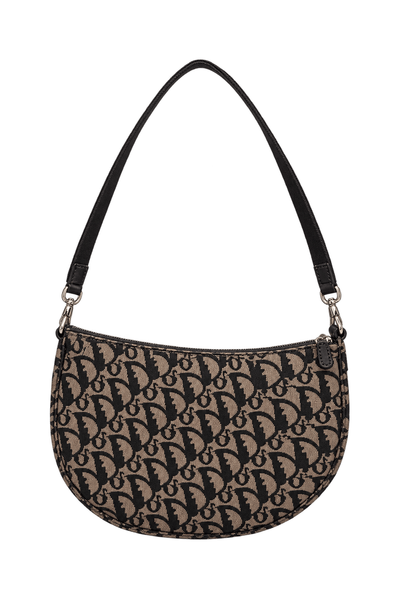 1990s Beige Woven Jacquard Canvas Shoulder Bag - Back View