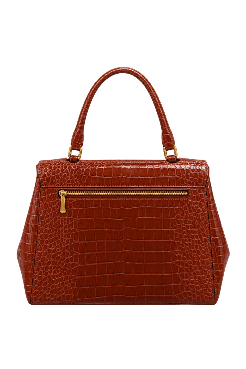 1980s Reddish Cognac Brown Leather Handbag - Back View