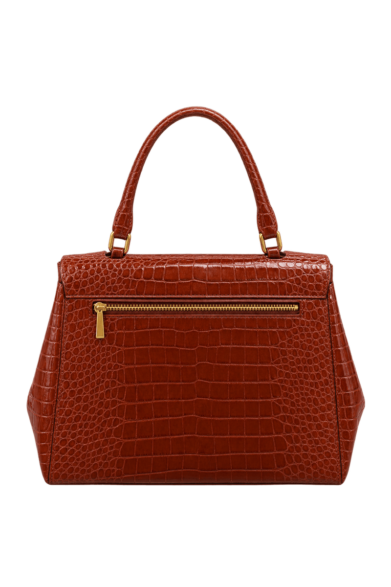 1980s Reddish Cognac Brown Leather Handbag - Back View
