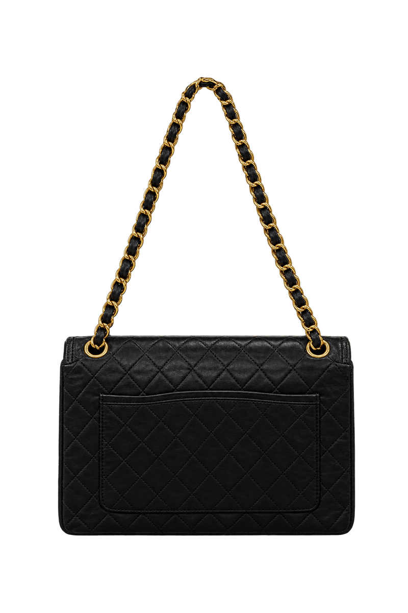 1990s Black Leather Shoulder Bag - Back View