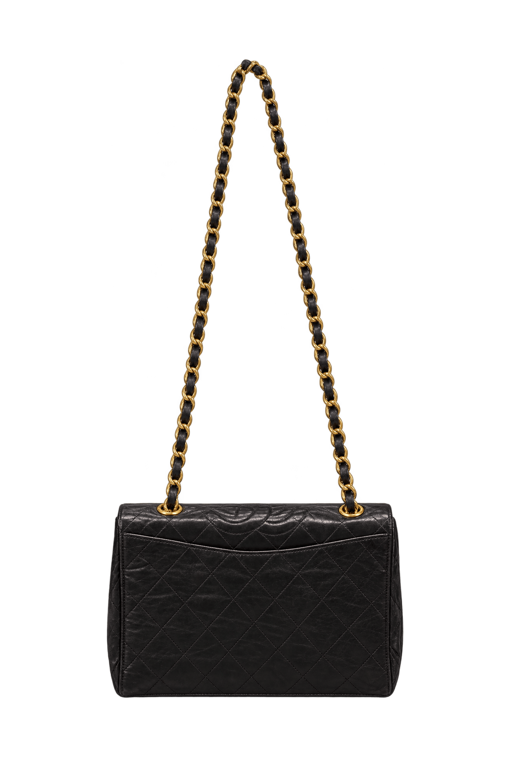 1990s Black Leather Shoulder Bag - Back View