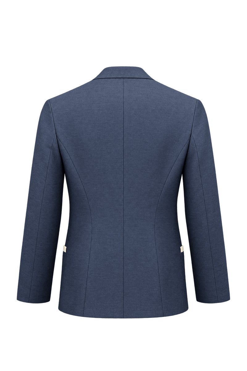 1990s Slate Navy Blue Woven Blazer - Back View