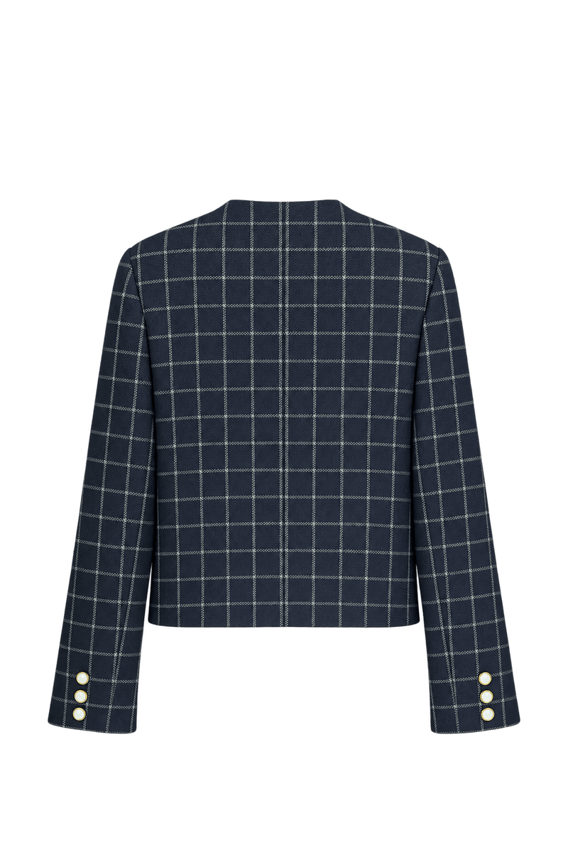 1990s Dark Navy Woven Fabric Jacket - Back View
