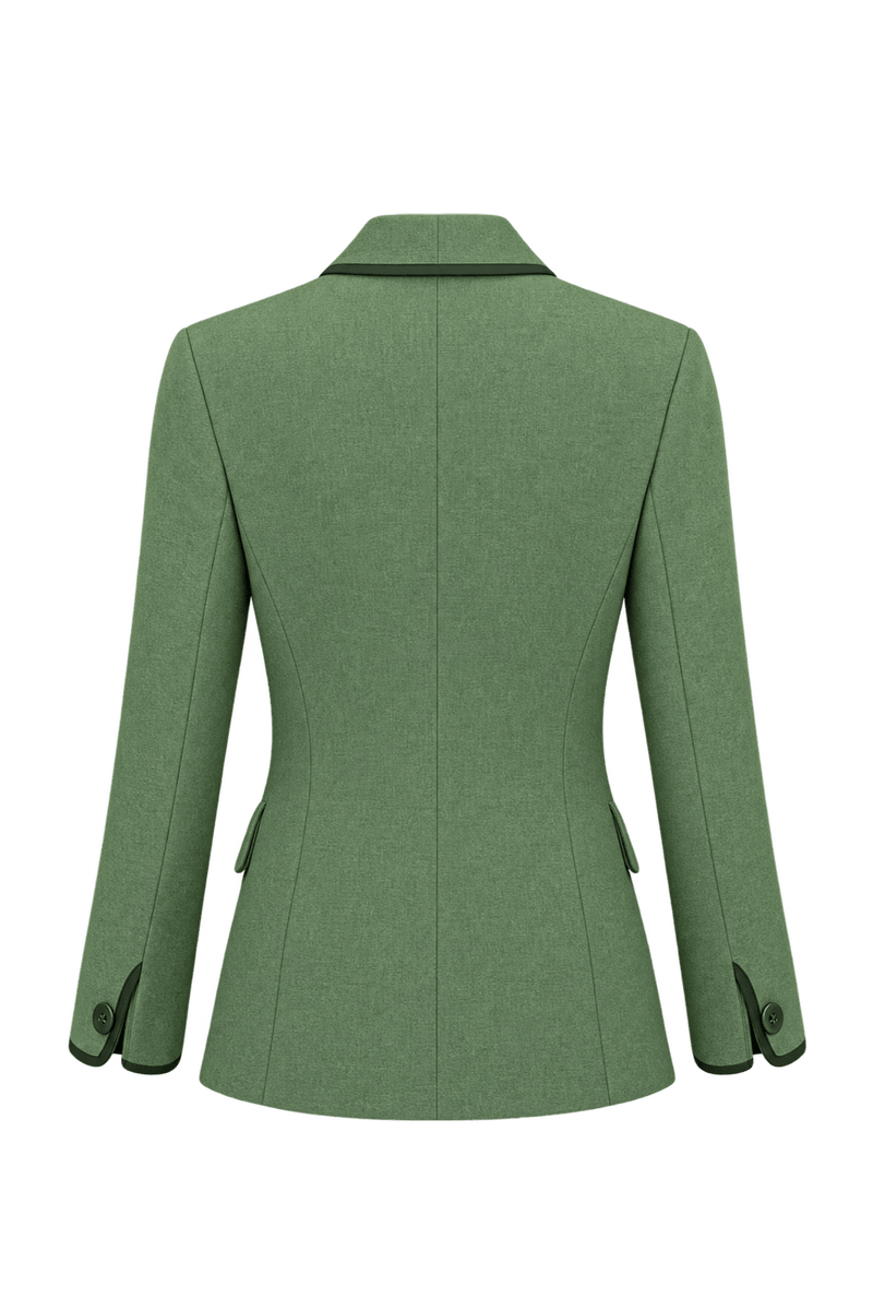 1980s Sage Green Woven Fabric Blazer - Back View