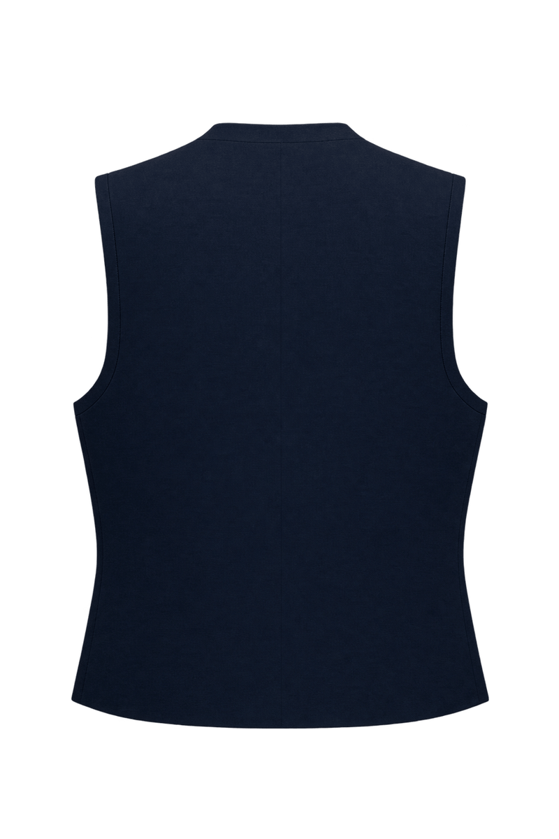 1990s Very Dark Navy Blue Woven Vest - Back View