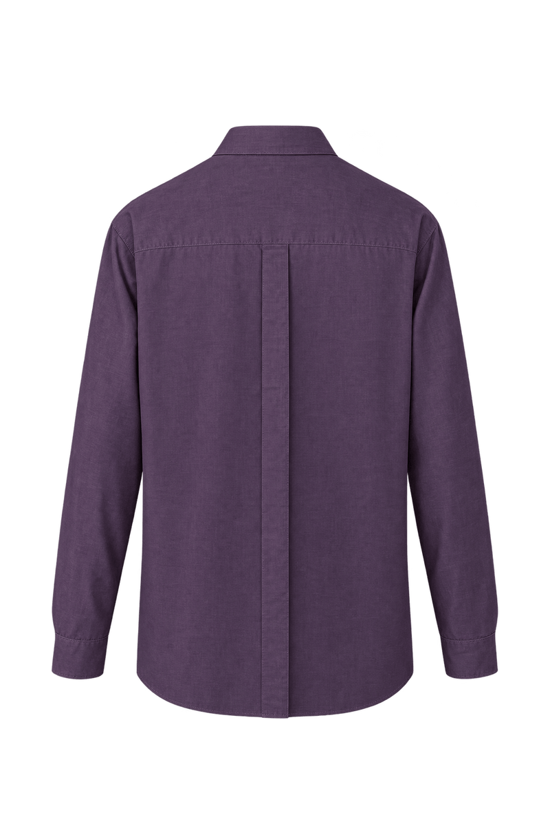 1980s Deep Plum Purple Woven Button-Down Shirt - Back View