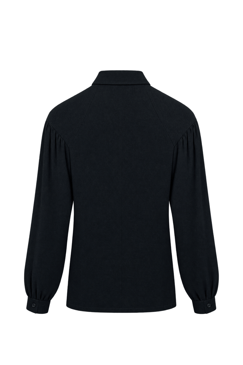 1980s Black Woven Fabric Blouse - Back View