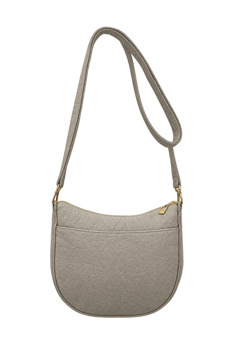 1980s Taupe Gray Leather-like Shoulder Bag - Back View