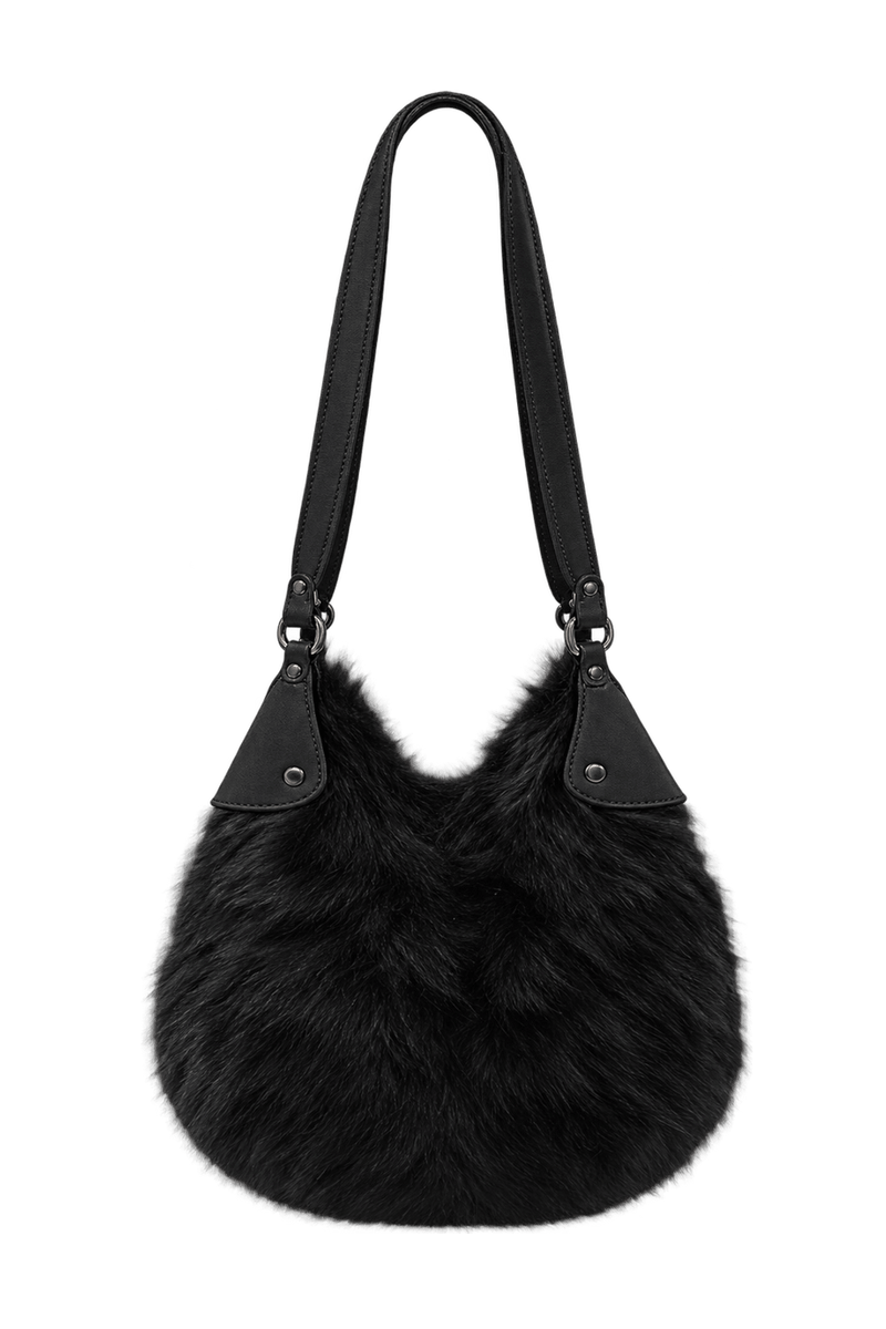 1990s Black Fur-like Shoulder Bag - Back View