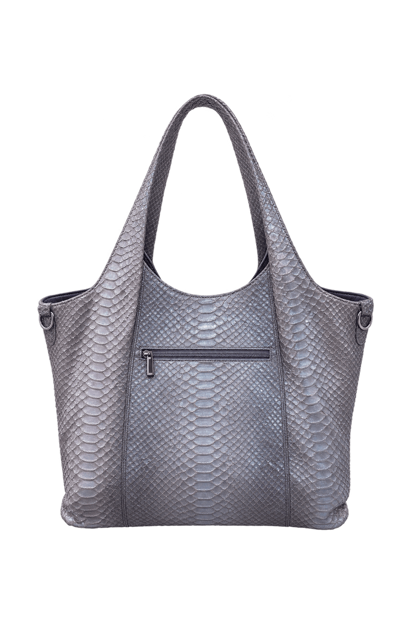 1990s Metallic Lavender Silver Reptile-Textured Shoulder Bag - Back View