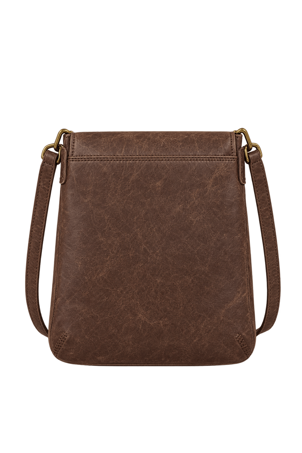1980s Medium Chocolate Brown Leather Crossbody Bag - Back View