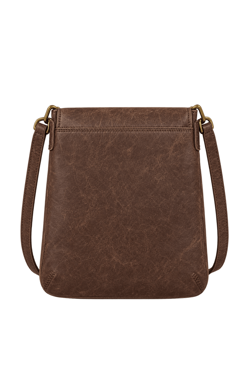 1980s Medium Chocolate Brown Leather Crossbody Bag - Back View