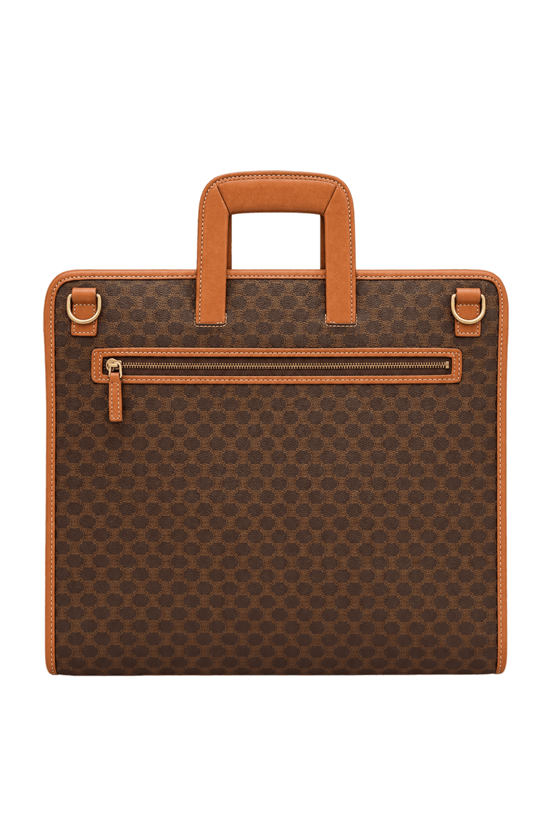 1990s Dark Brown Coated Canvas Briefcase - Back View
