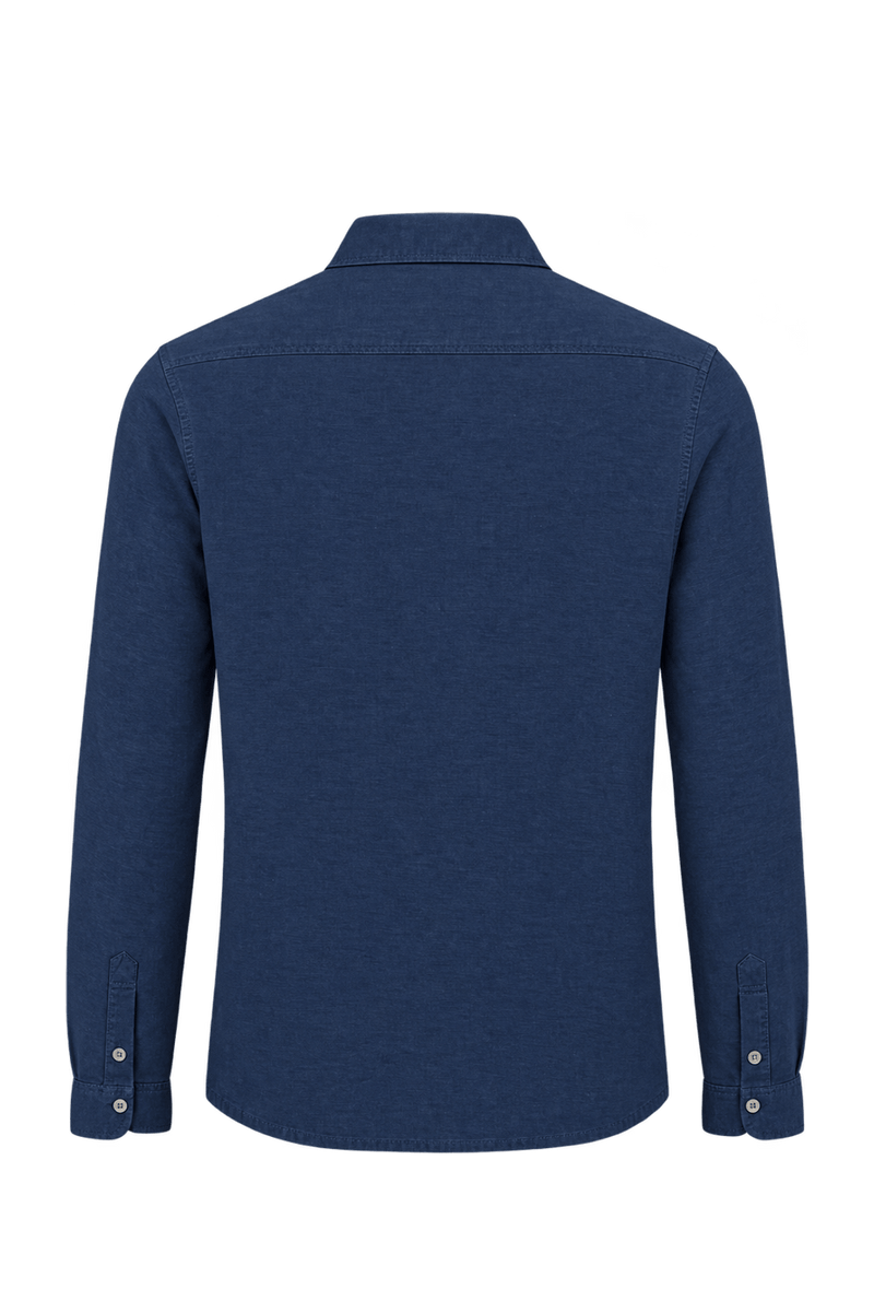 1990s Navy Blue Woven Button-Down Shirt - Back View