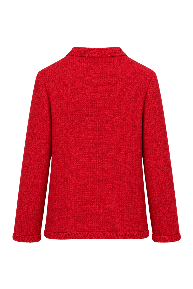 1980s Bright Red Textured Fabric Jacket - Back View