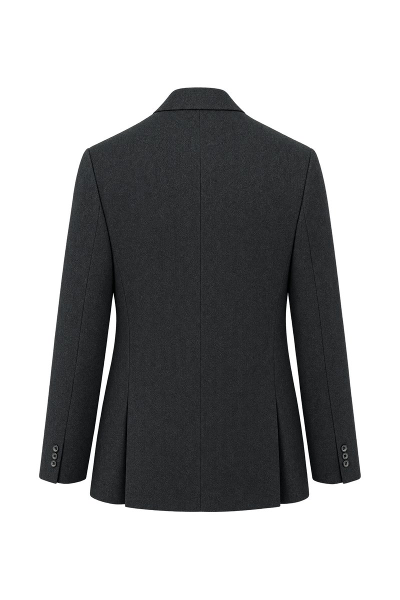 1980s Dark Charcoal Grey Wool Blazer - Back View