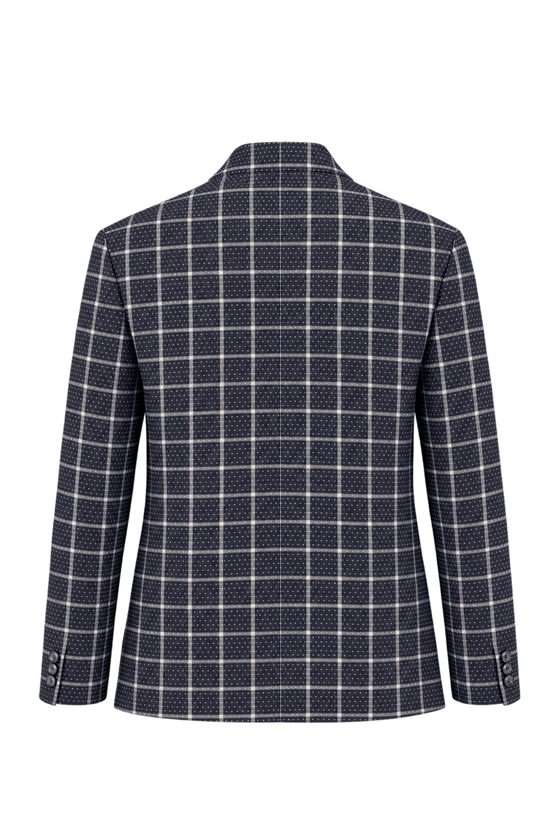 1970s Dark Navy Blue Woven Textile Blazer - Back View