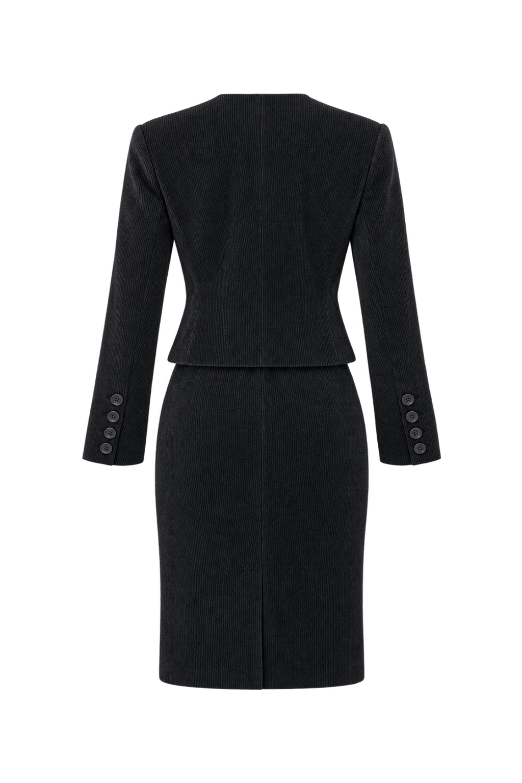 1980s Charcoal Black Corduroy Skirt Suit - Back View