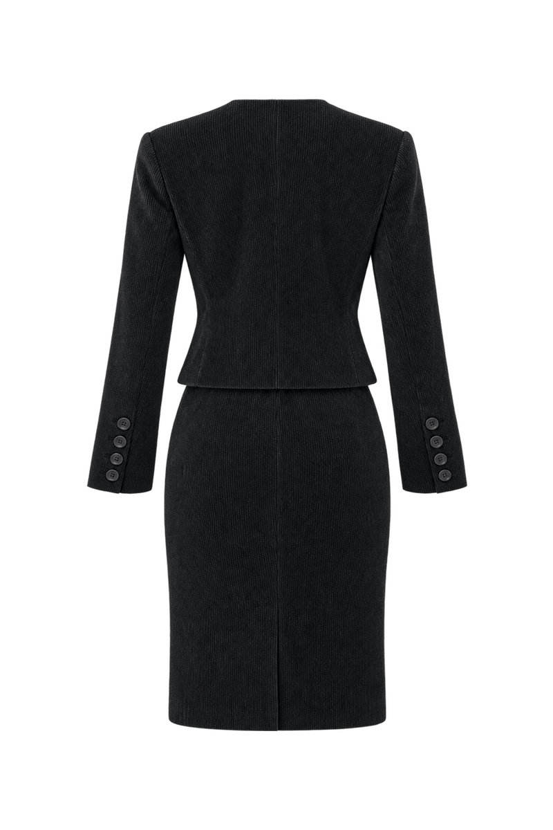 1980s Charcoal Black Corduroy Skirt Suit - Back View