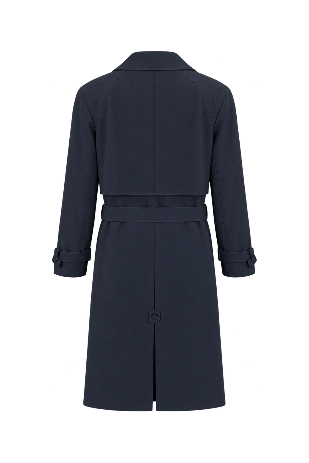 1990s Very Dark Navy Blue Cotton Trench Coat - Back View