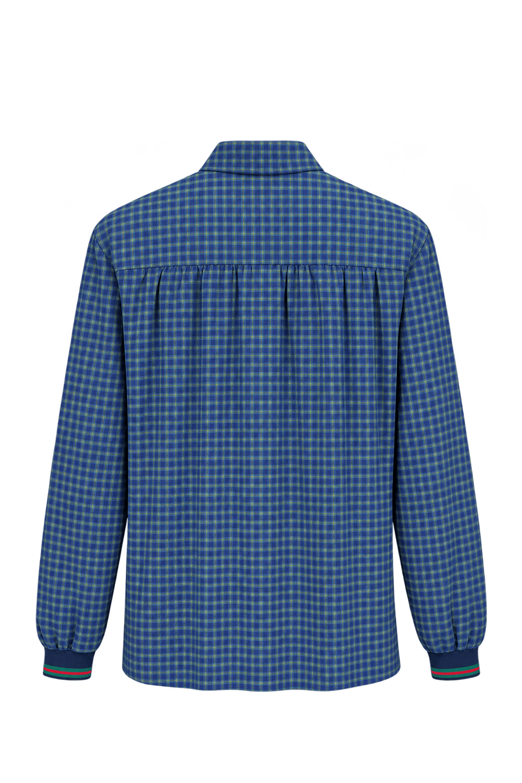 1980s Navy Blue Plaid Woven Fabric Blouse - Back View