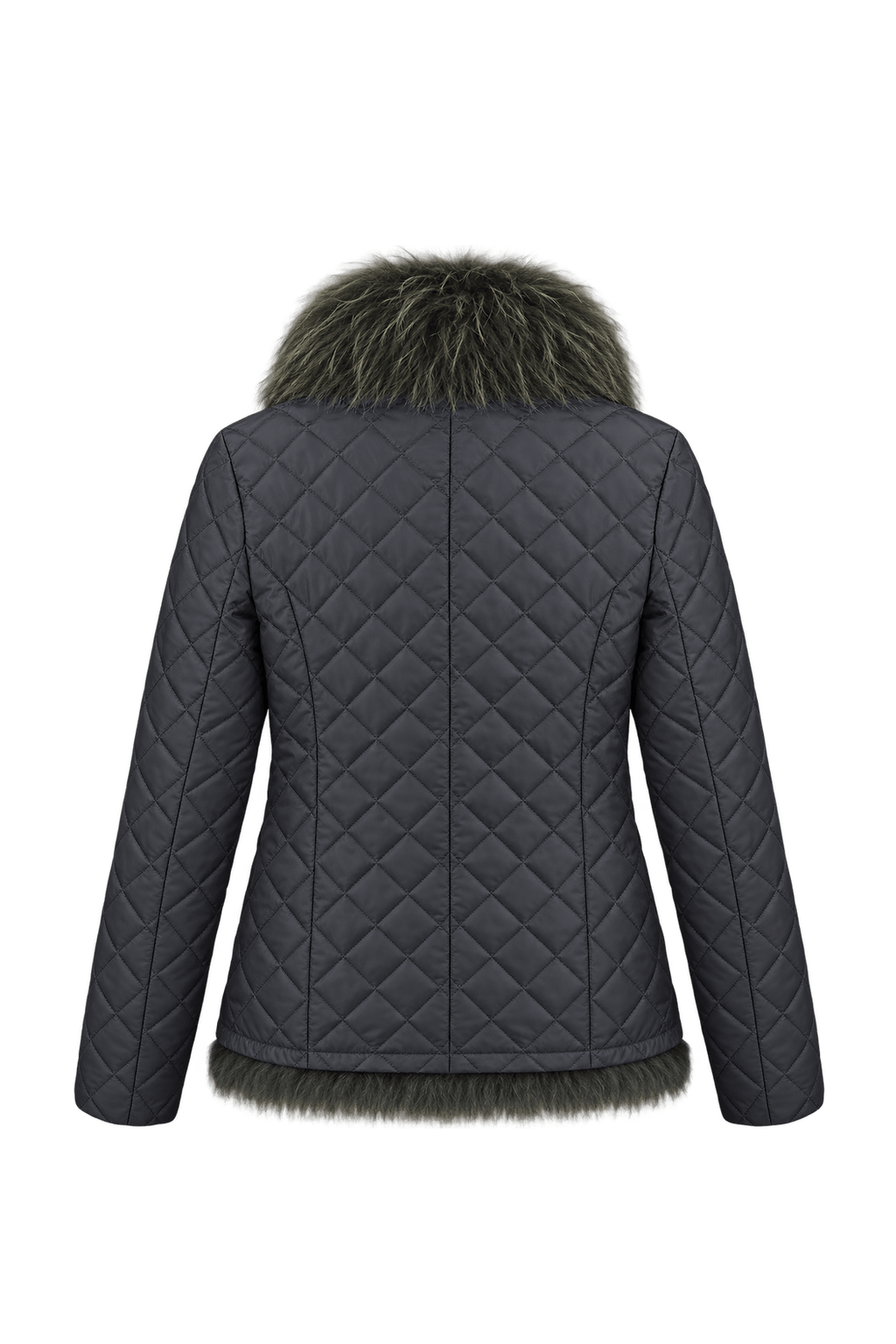 1990s Dark Charcoal Jacket with Fur Trim - Back View