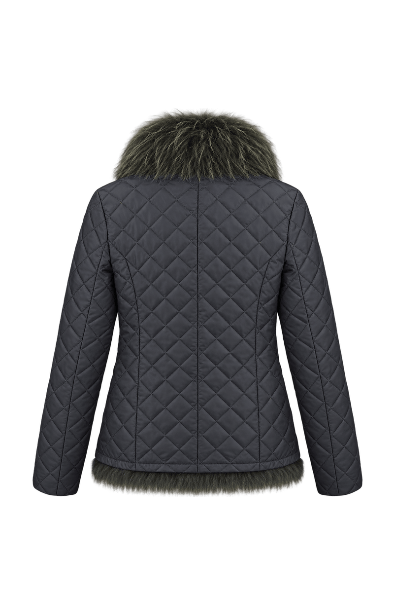 1990s Dark Charcoal Jacket with Fur Trim - Back View