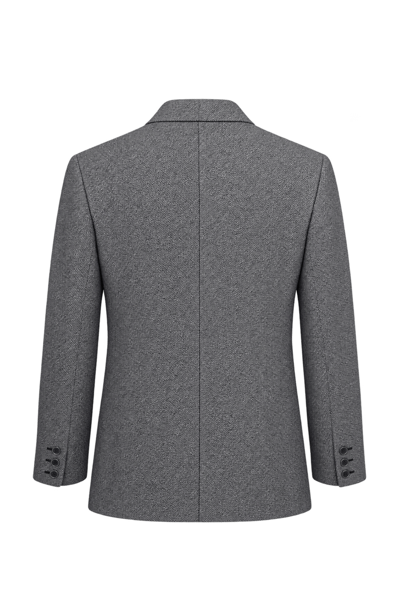 1980s Black-and-White Mélange Grey Woven Textile Blazer - Back View